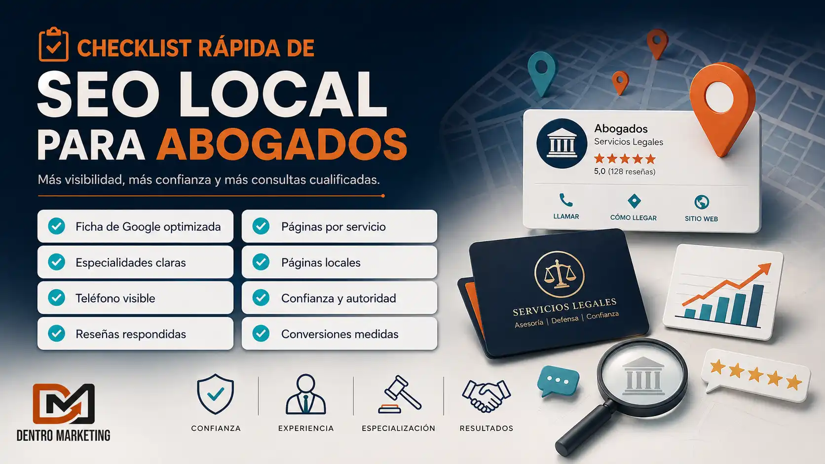 Checklist rápida de SEO Local para abogados con acciones clave para mejorar visibilidad y consultas