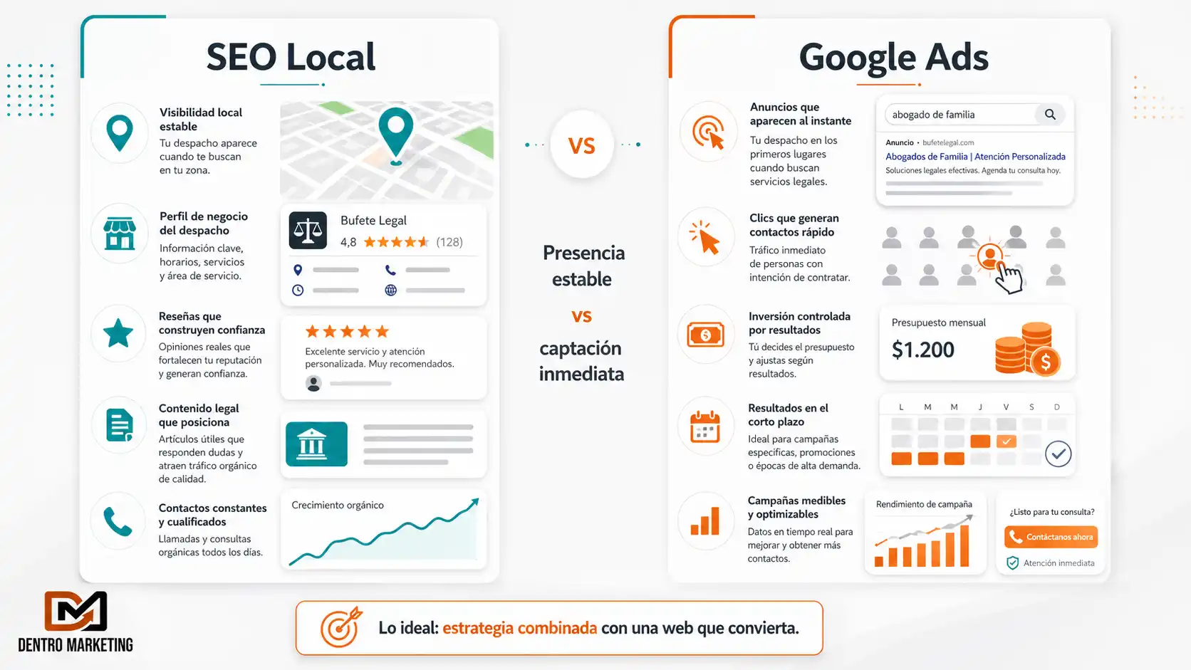 Comparativa entre SEO Local y Google Ads para abogados y despachos jurídicos